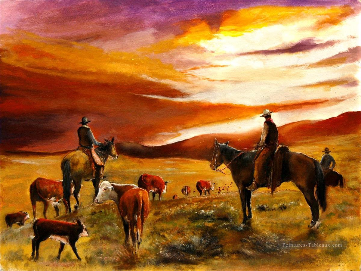 Cattle Drive Open Range Coucher de cow boy Peintures à l'huile